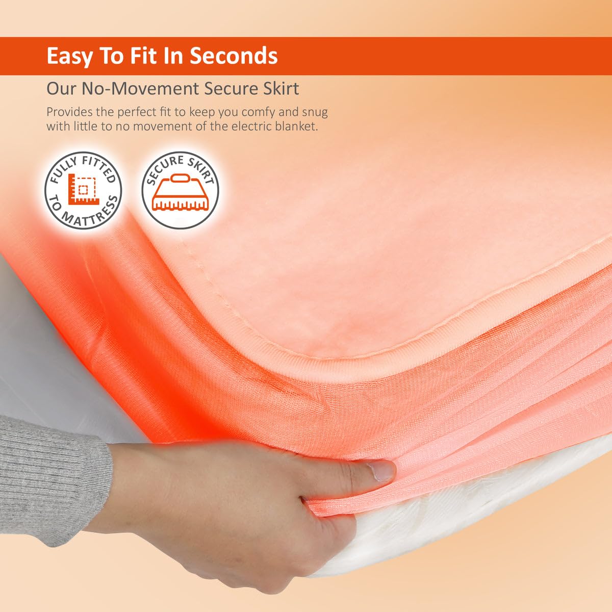 Wrmer Electric Blanket Double Size - Dual Control, Fully Fitted Mattress Cover with Elasticated Skirt, 3 Heat Settings, 2 X Detachable Controllers -