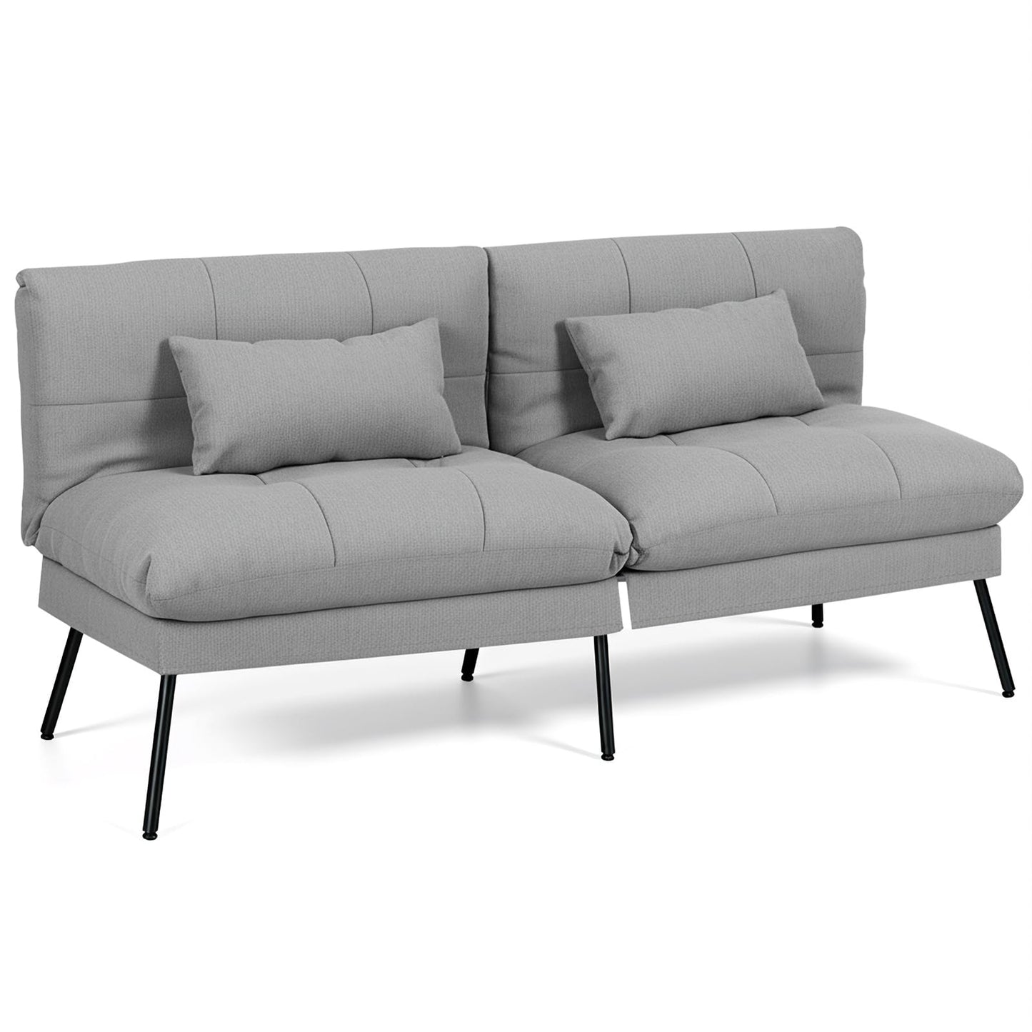 Panana Fabric 3 Seater Sofa Bed, 5-Gear Back Angle Adjustable Futon Sofa for Living Room/Guest Room (Grey)