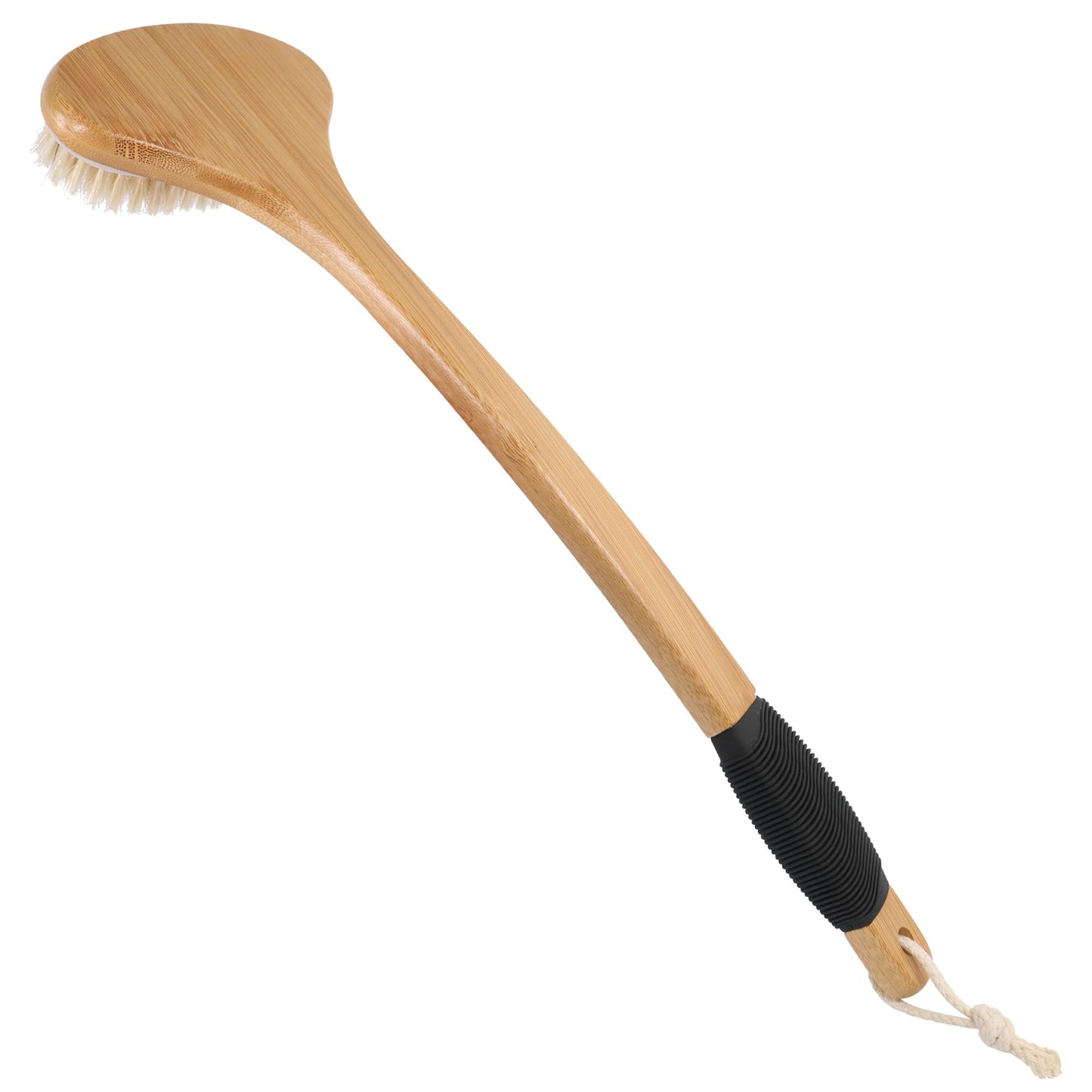 OWIIZI Back Scrub Brush for Shower,Stiff Boar Bristles Bamboo Curved Long Handle Antiskid Body Bath Brush for Back Use Wet or Dry,Deep Cleanse Large