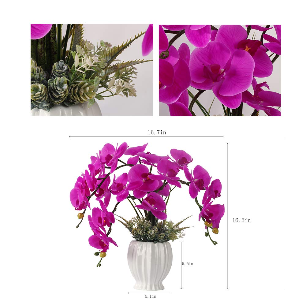 LESING Artificial Flowers Ochids Plants Fake Orchid in Pot Artificial Flowers with Vase Orquidea Faux Orchid for Home Indoor Decoration (Style 4,White