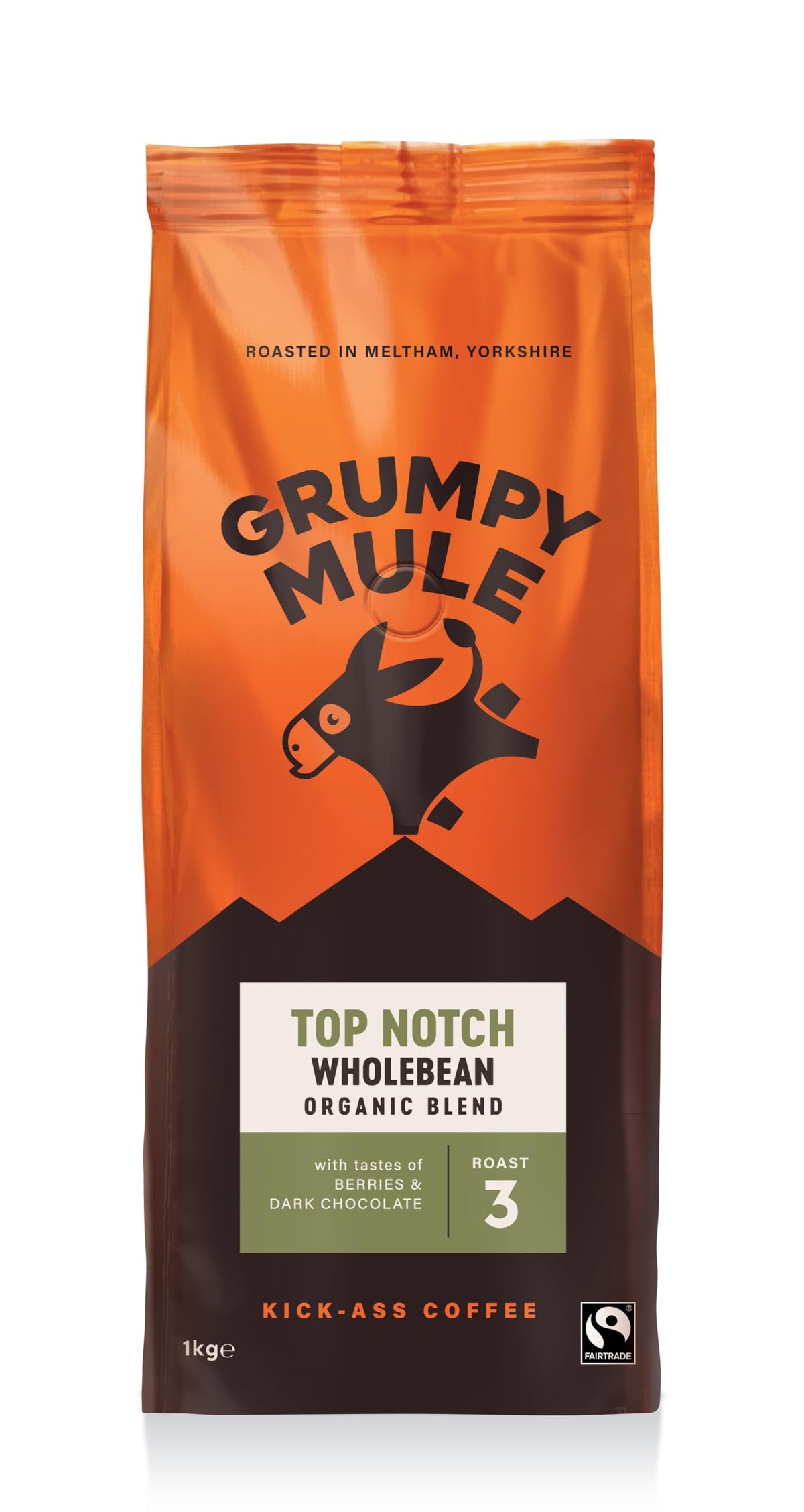 Grumpy Mule Top Notch Organic Blend Whole Coffee Beans with notes of Berries and Dark Chocolate 1kg
