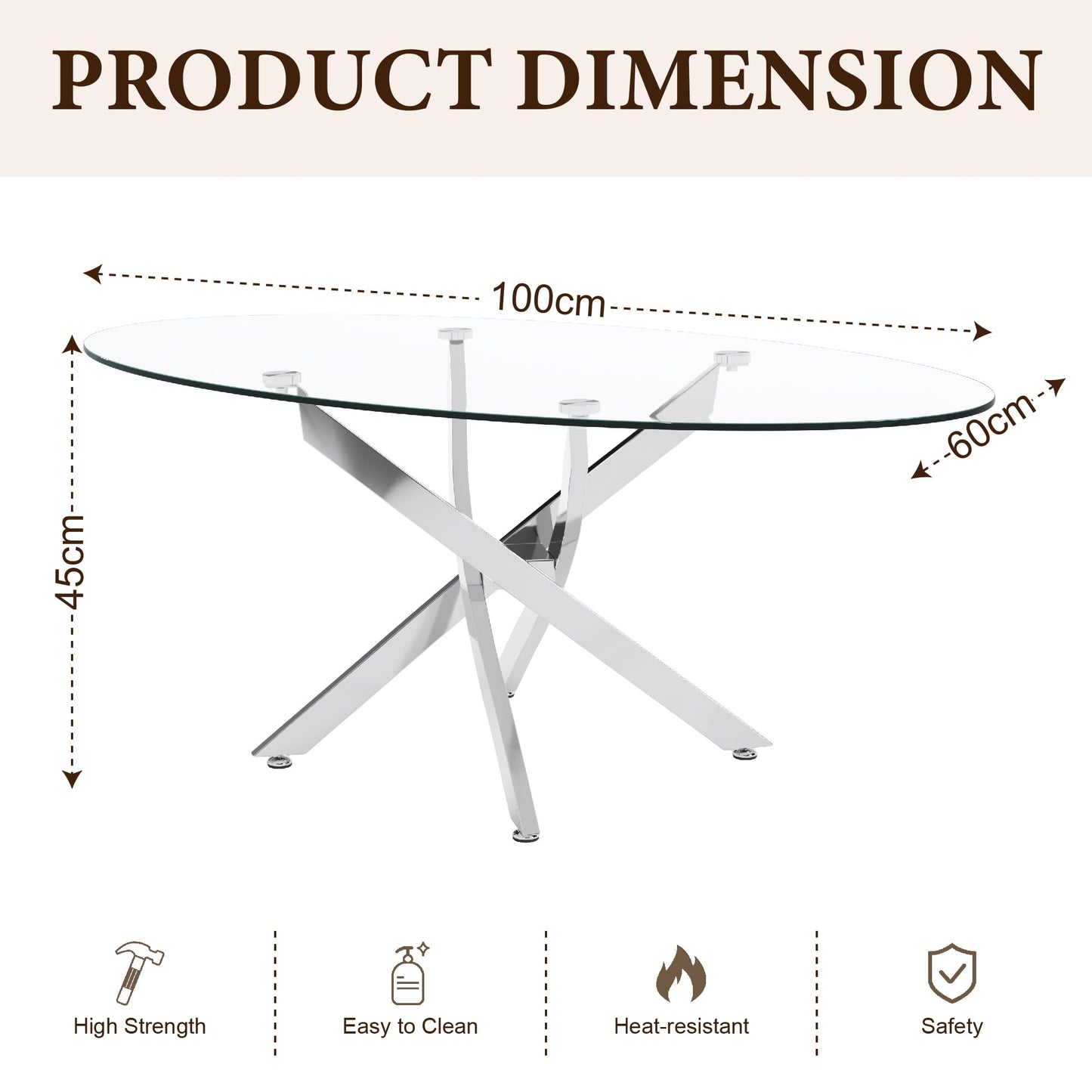 GOLDFAN Oval Glass Coffee Table with Chrome Crossed Legs, Modern Clear Tempered Glass Centre Table for Living Room, Office or Apartment