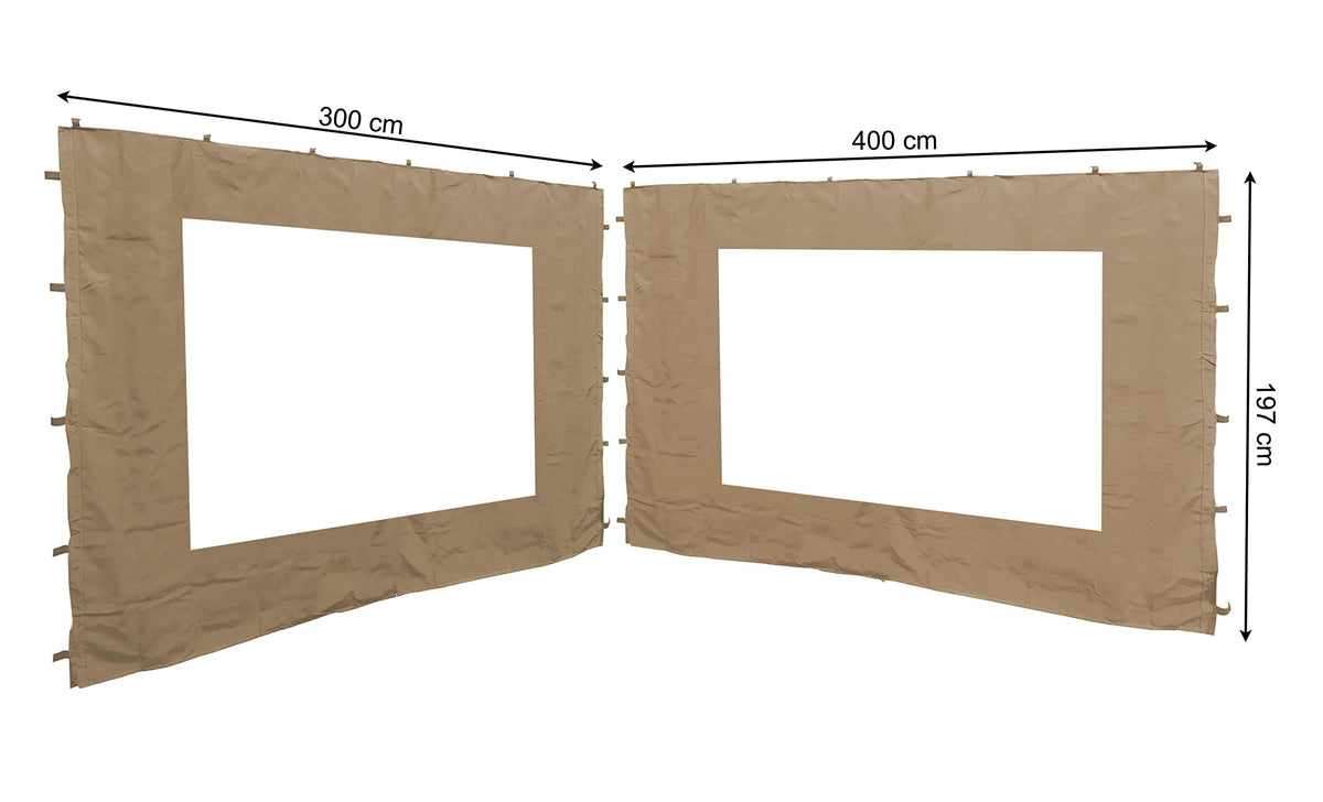 QUICK STAR 2 Side Panels with PE Window 300/400x195cm Beige for Gazebo 3x4m