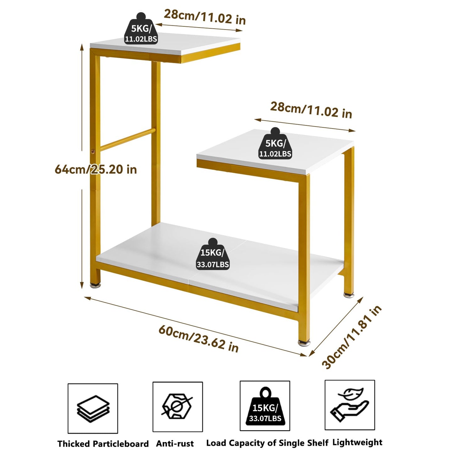 Aibiju G-Shaped Side Table, Sofa Side Table Corner End Tables for Living Room, Couch, Bedroom, Balcony Flower Stand, White YD-TM053W