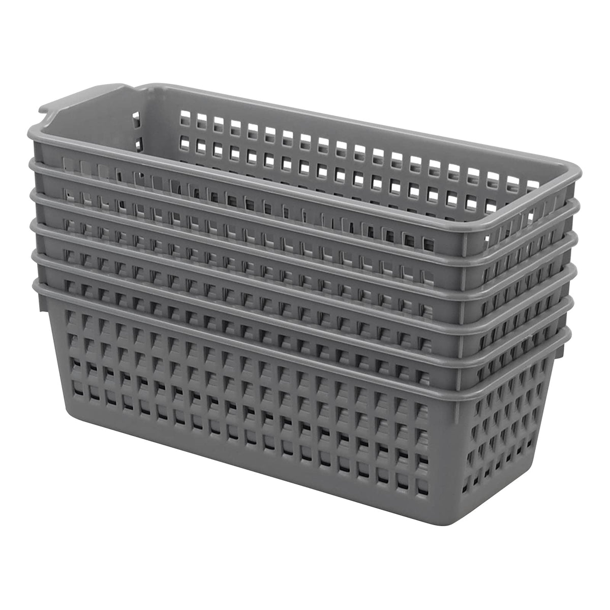 Farmoon 6 Packs Small Plastic Storage Baskets, Slim Desktop Basket, Grey