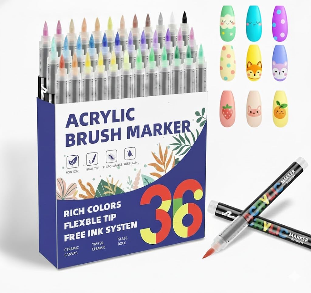 colpart Nail Art Stifte Set f?r DIY Nageldesign ? 36 Farben Acryl Marker mit feiner Spitze ? Schnelltrocknende Nagellackstifte f?r feine Linien &