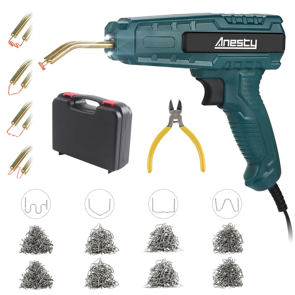 Hot Stapler Plastic Welding Machine Repair Welder Kit, Car Bumper Repair Kit with 800Pcs Flat/Wave/Outside Inside Corner Hot Staples for Repairing