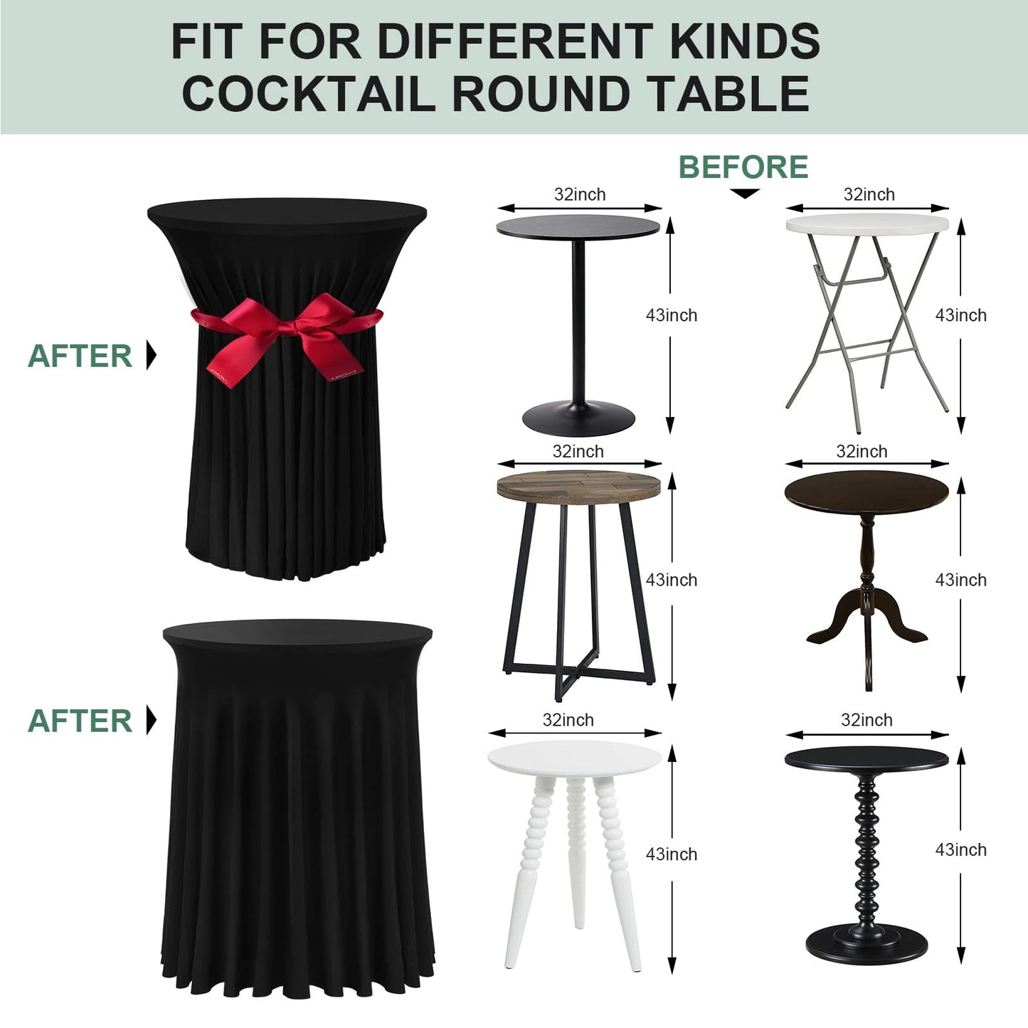 BDDC Cocktail Table Covers - 32"x 43" Cocktail Table Tablecloth with Natural Wavy Round Table Skirt Fitted High Top Table for Bar Wedding Party