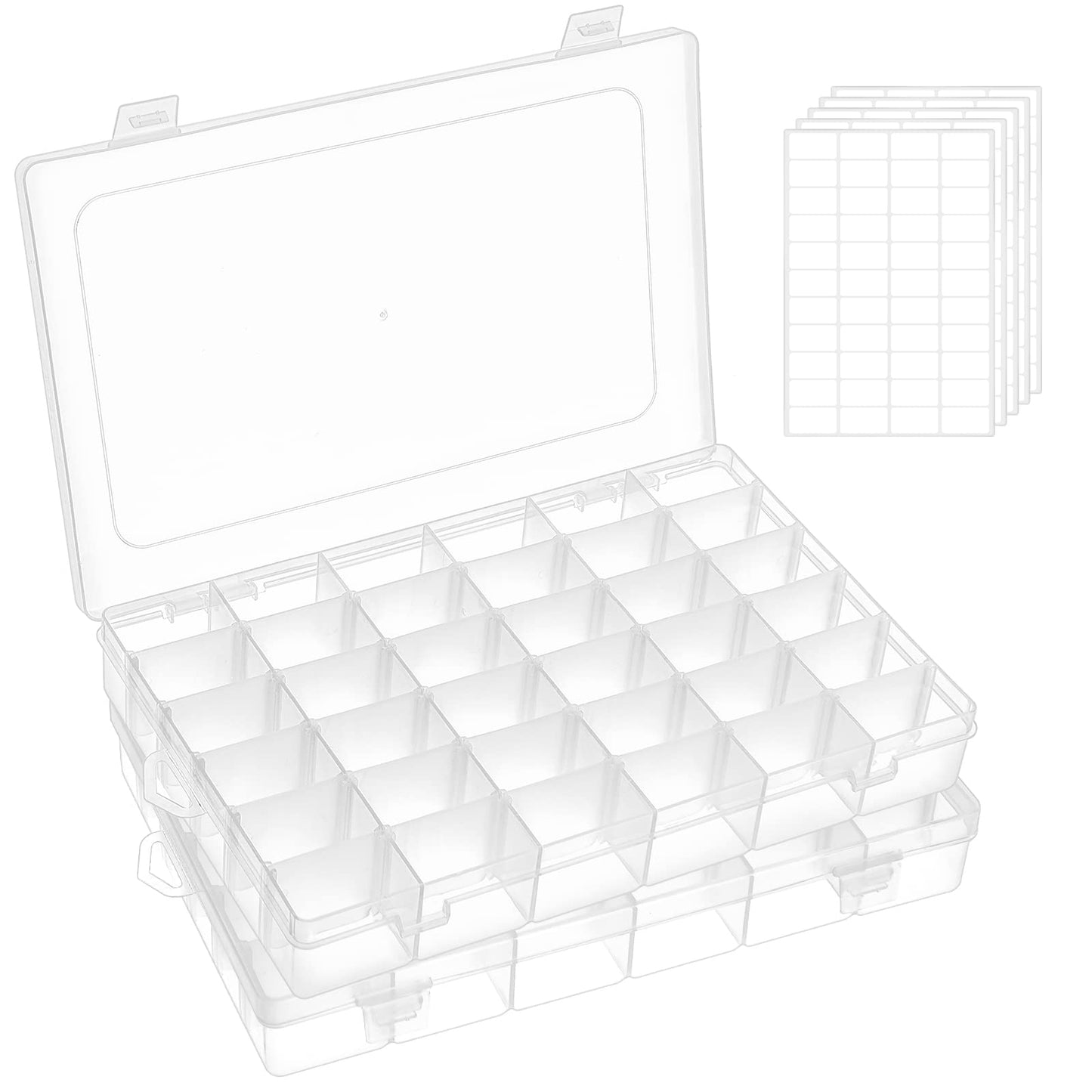 FFowcye 2 Pack 36 Grids Plastic Bead Storage Box with Adjustable Dividers, Clear Small Parts Organiser for Jewellery, Sewing, Screws, Lego