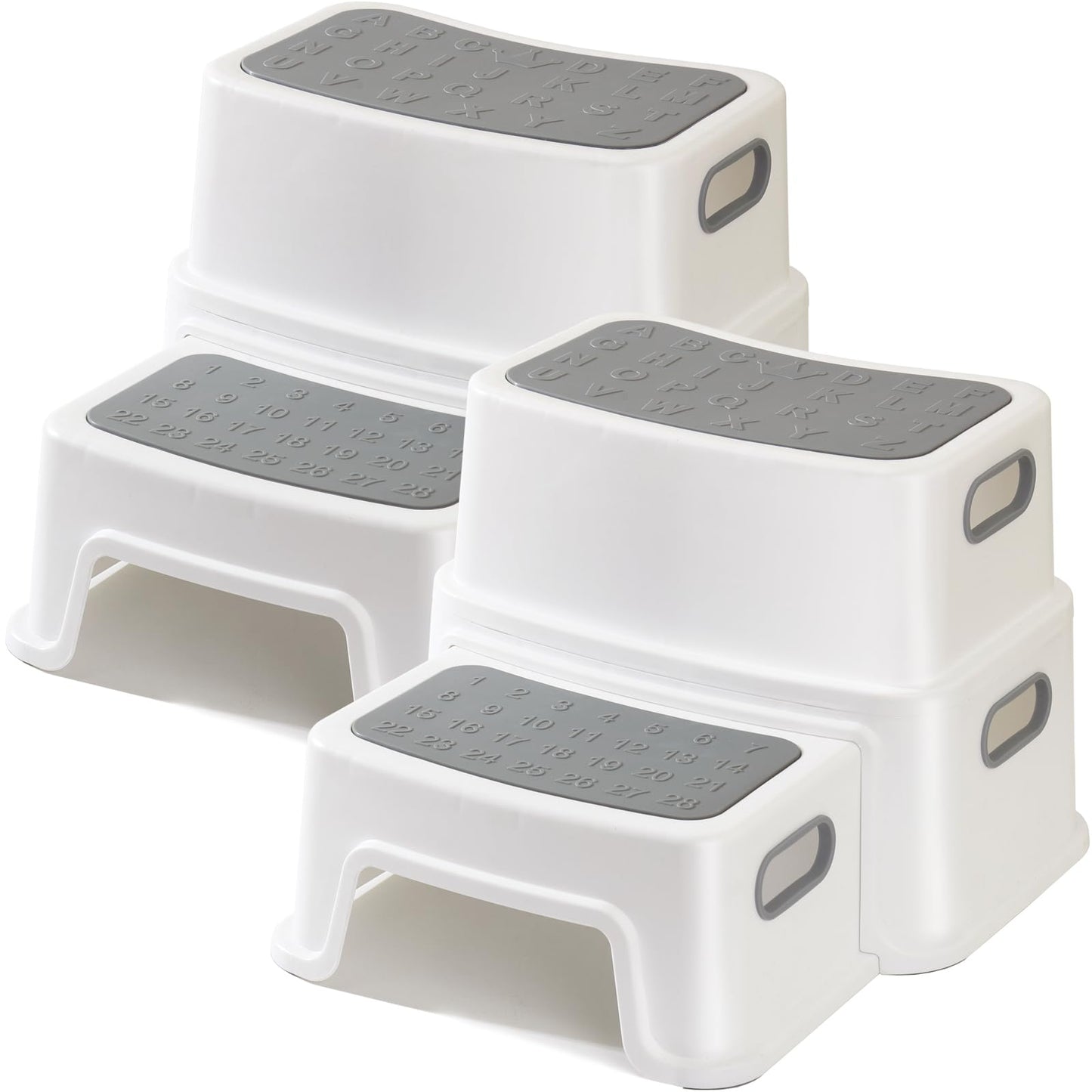 Double Up Step Stool for Kids (2 Pack), Sturdy Toddler Two Step Stool for Bathroom, Kitchen and Toilet Potty Training, Anti-Slip & Anti-Tip Design,