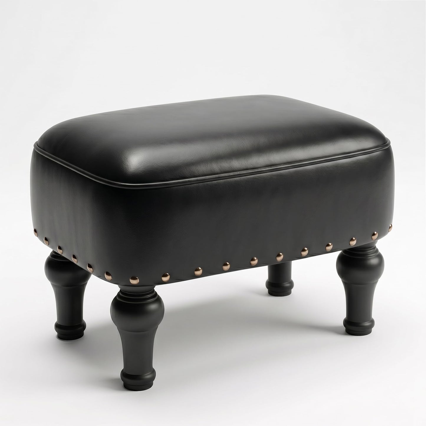 Cmishe Ottoman Leather Foot Rest with Thicker Foam Padded Seat, Footstool with Wooden Legs