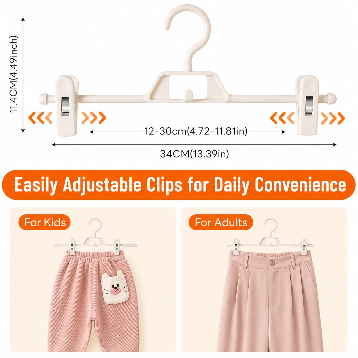 10 Pack Trouser Hangers with Clips, Space Saving Skirt Hangers Organiser