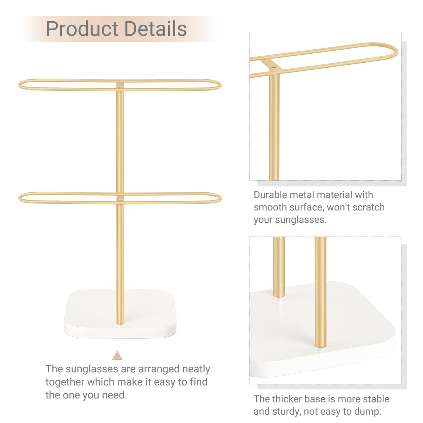 Mkono Sunglasses Organizer Glasses Holder Stand for 24 Pairs of Eyewear, 2 Tier Sunglass Storage Eyeglasses Display Rack Metal Frame with Wood Base
