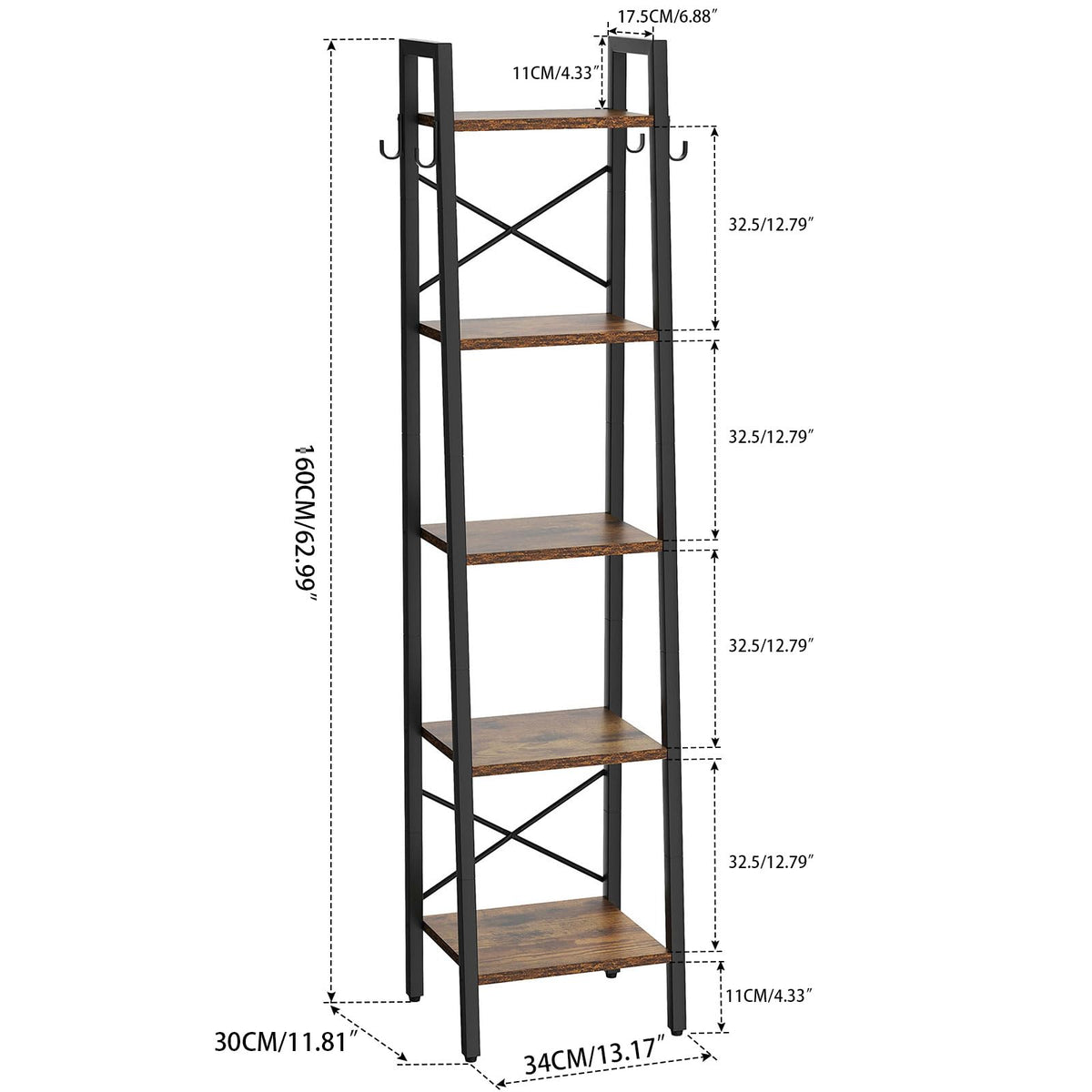 YMYNY 5 Tier Ladder Bookshelf, Height 160CM Bookcase, Freestanding Storage Organiser Shelves, Shelving Unit for Living Room Bedroom, Kitchen, Plant