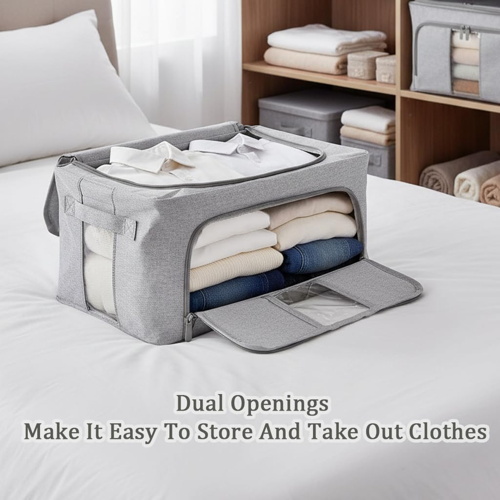 SYEXDZON Clothes Storage Boxes, Thickened Metal Frame, PP Base Panel, 66L