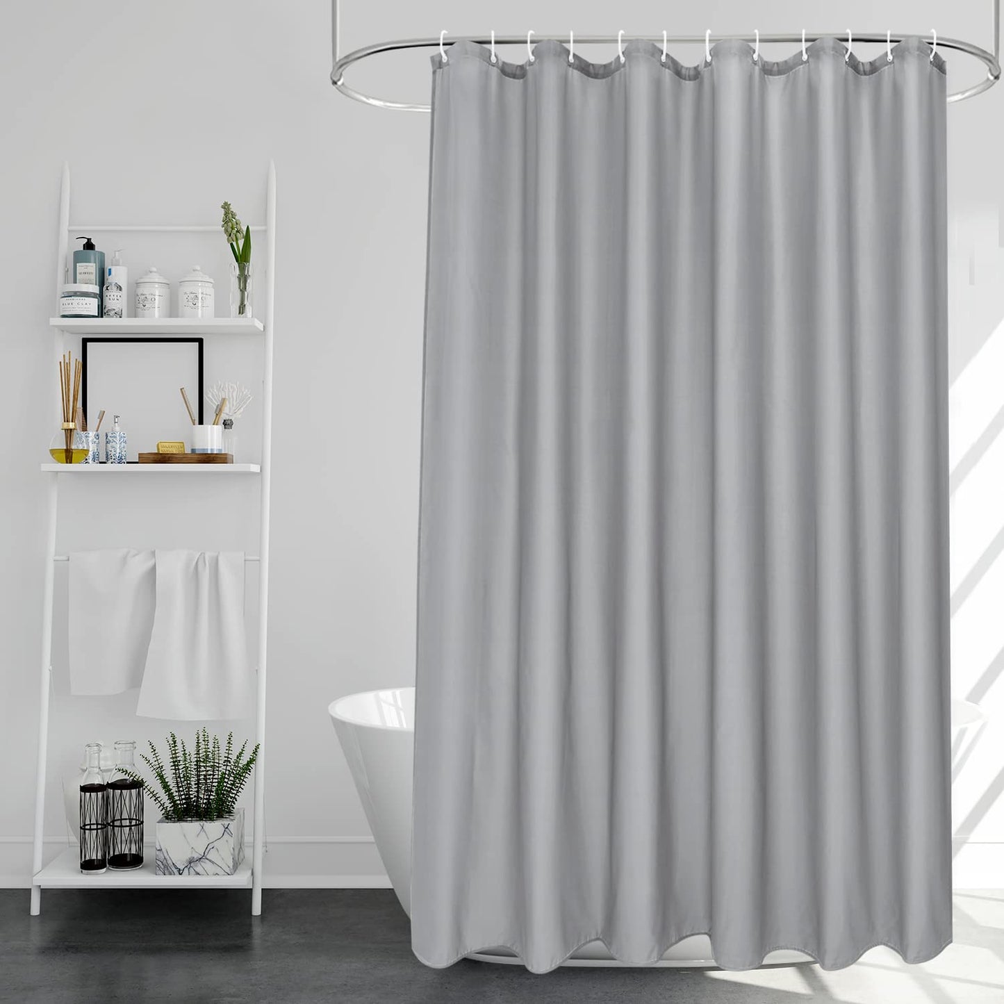 EurCross Grey Shower Curtains Mould Proof Resistant Washable, Quick Dry Water-resistant Fabric Bathroom Shower Curtain 180 x 180cm Drop with 12