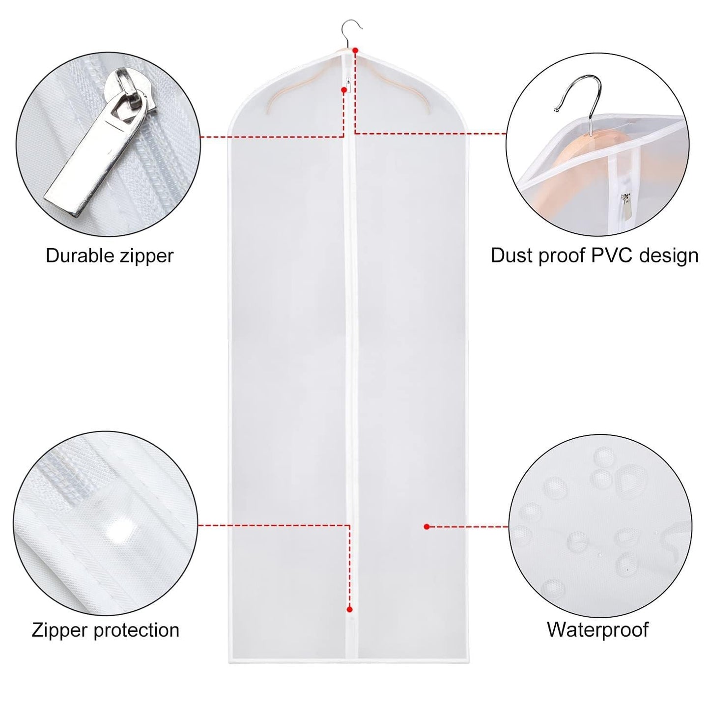 Cwmniily Garment Bags, 2 Pack, 60cm*160 cm Long Dress Bags Cover, PEVA Transparent Hanging Clothes Covers