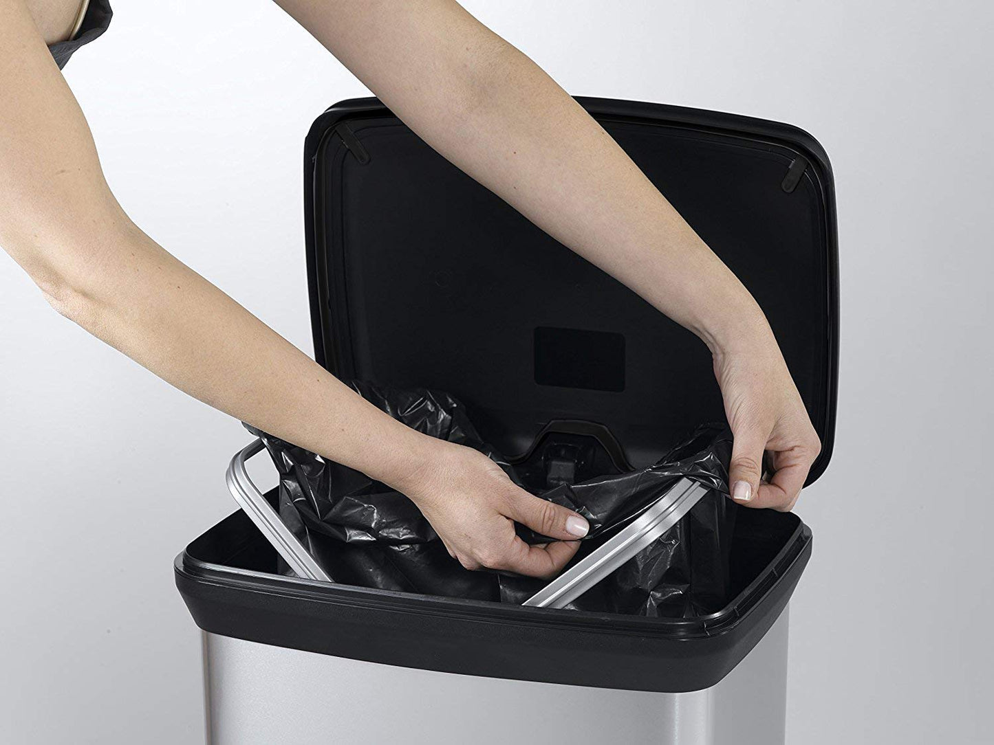 Curver Metal Effect Pedal Touch Soft Close Deco Bin, Silver, 50 Litre, 39 x 29 x 72 cm