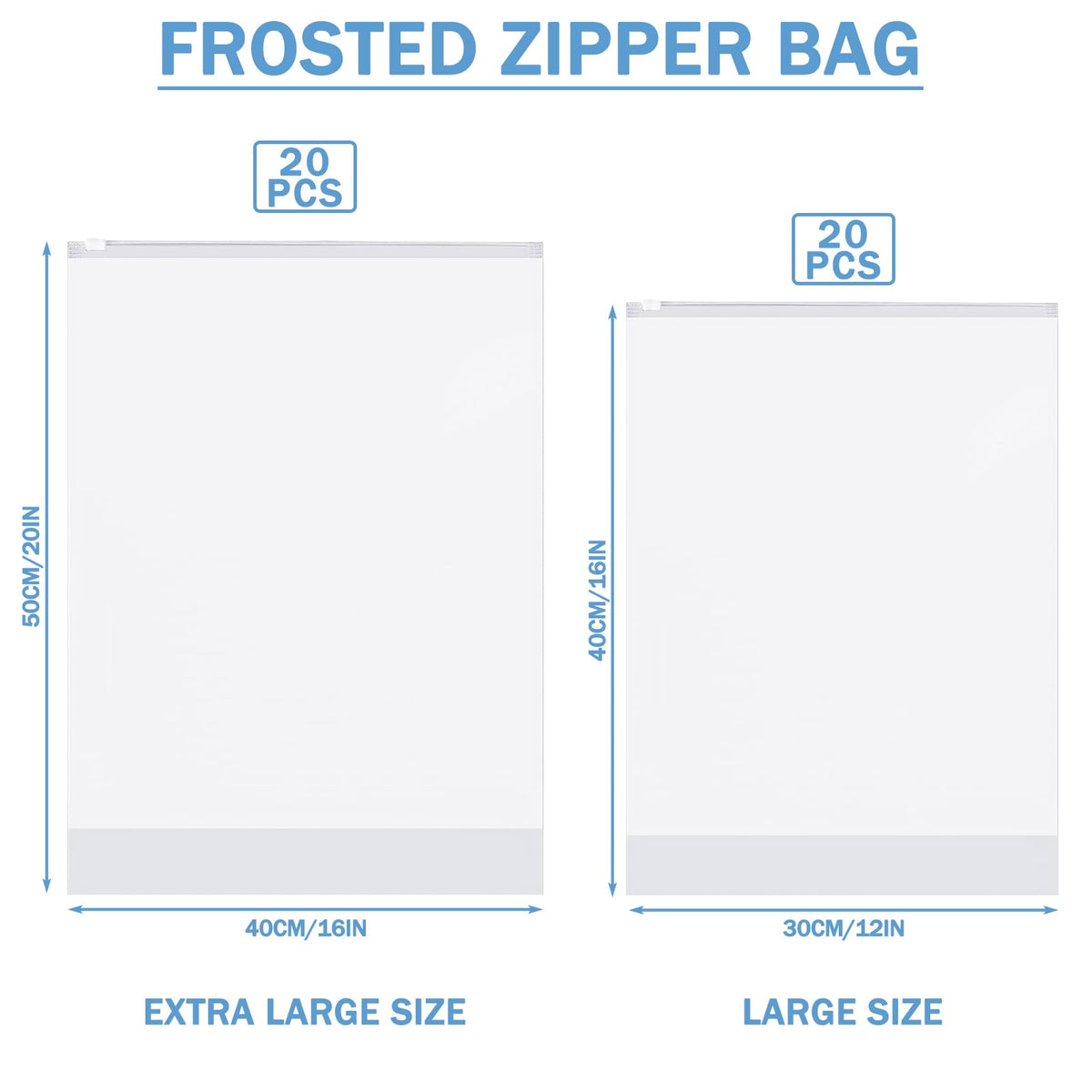 40 Pcs Clear Storage Bags, Reusable Travel Clothes Bags, 50*40CM+40*30CM