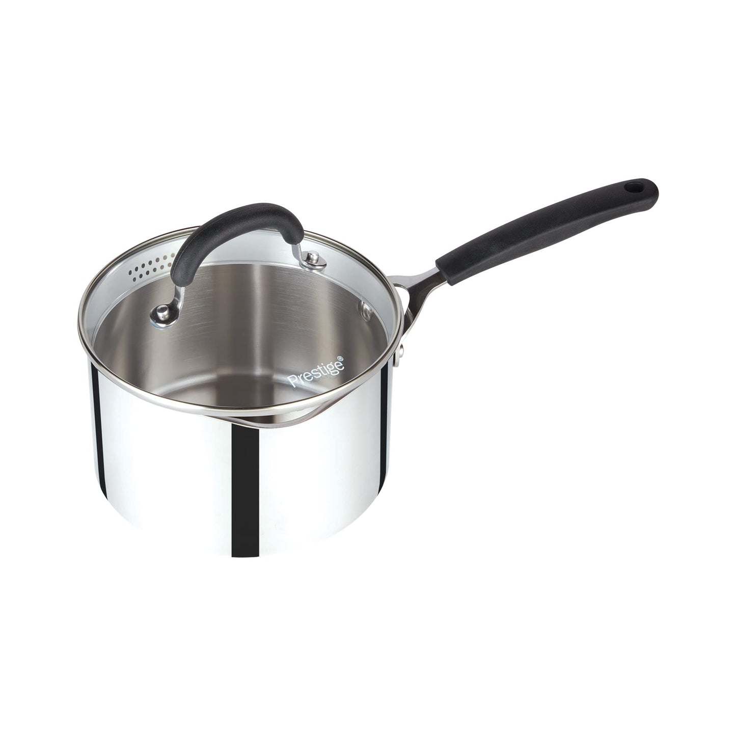 Prestige Made To Last Stainless Steel Saucepan with Lid 20cm - Large saucepan with Straining Lid, Measurement Guide & Easy Grip Silicone Handles,