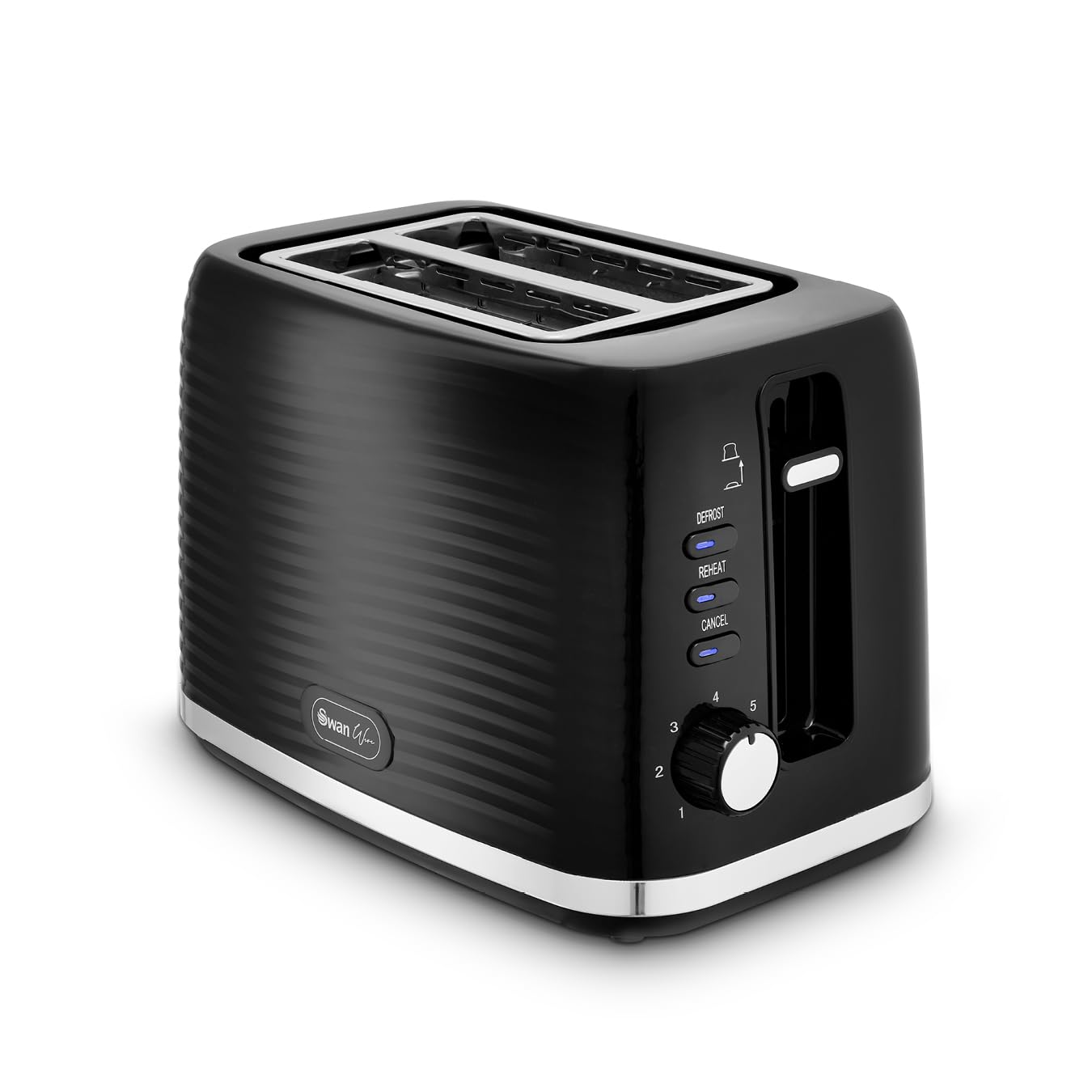 Swan ST19034BLK Wave 2-Slice Toaster, 7 Browning Levels, Defrost, Cancel & Reheat Functions, Removable Crumb Tray, Hidden Cord Storage, Non-Slip Feet,