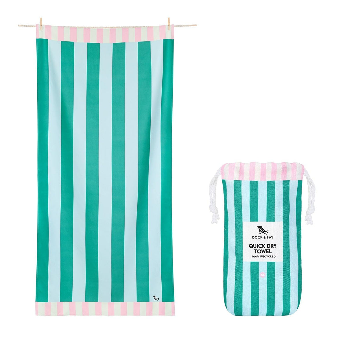 Dock & Bay Beach Towel - Quick Dry, Sand Free - Compact, Lightweight - 100% Recycled - Includes Bag - Pastel Pier - Extra Large (200x90cm, 78x35)