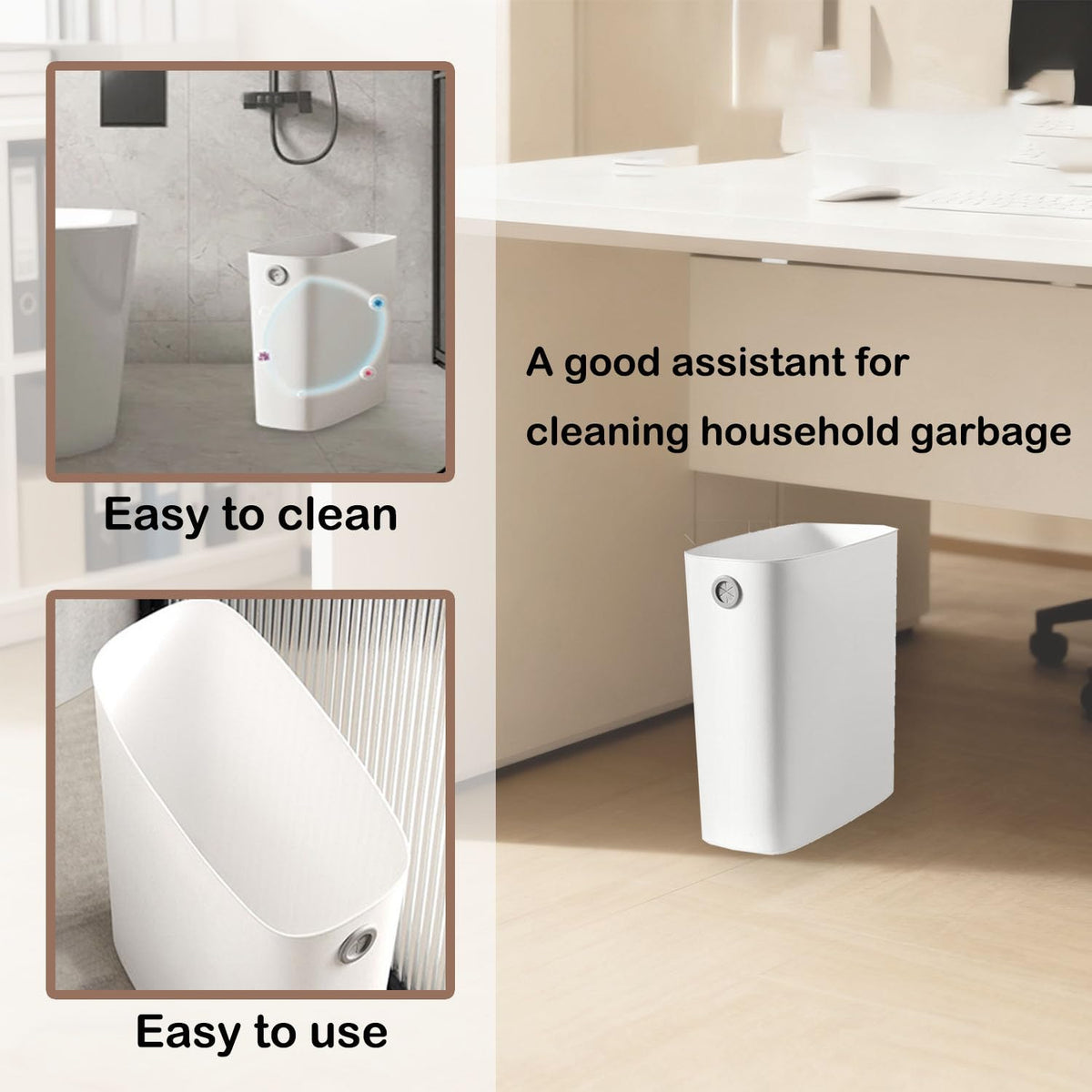 Chiziyixin 10L Open Top Bathroom Bin, Reusable Slim Bedroom Bin, Small Narrow Trash Can Plastic Garbage Container Wastebasket for Bathroom, Bedroom