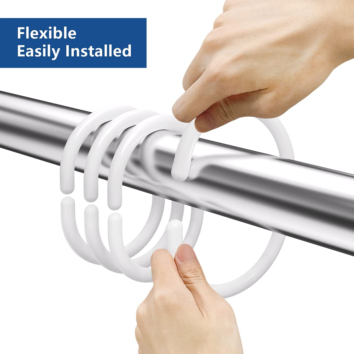 Simkopy Plastic Shower Curtain Hooks, 24 Pack C-Shaped Rings, White, for Bathroom & Window Rod