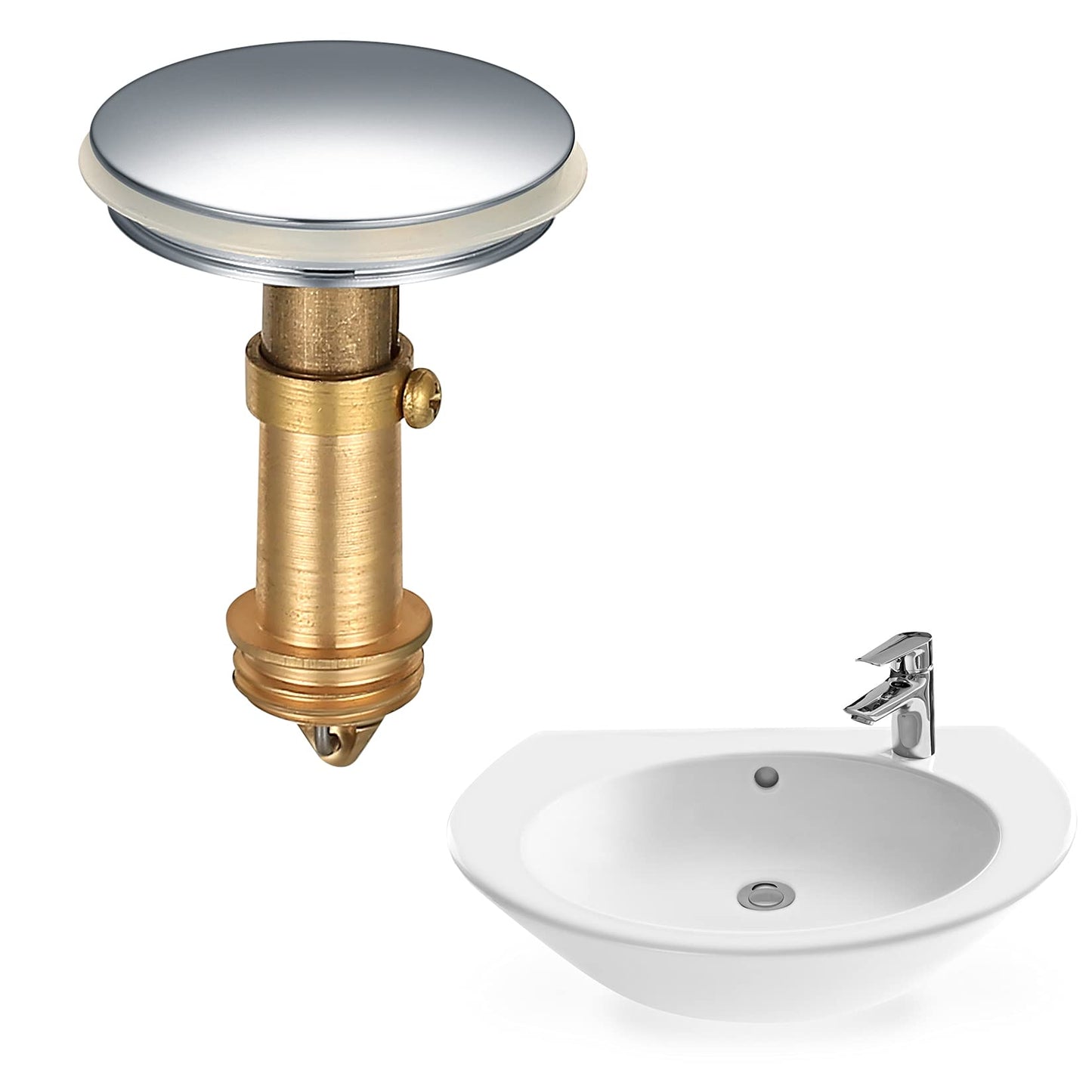 38mm Pop Up Sink Plugs, Bathroom Push Drain Stopper, Brass Chrome