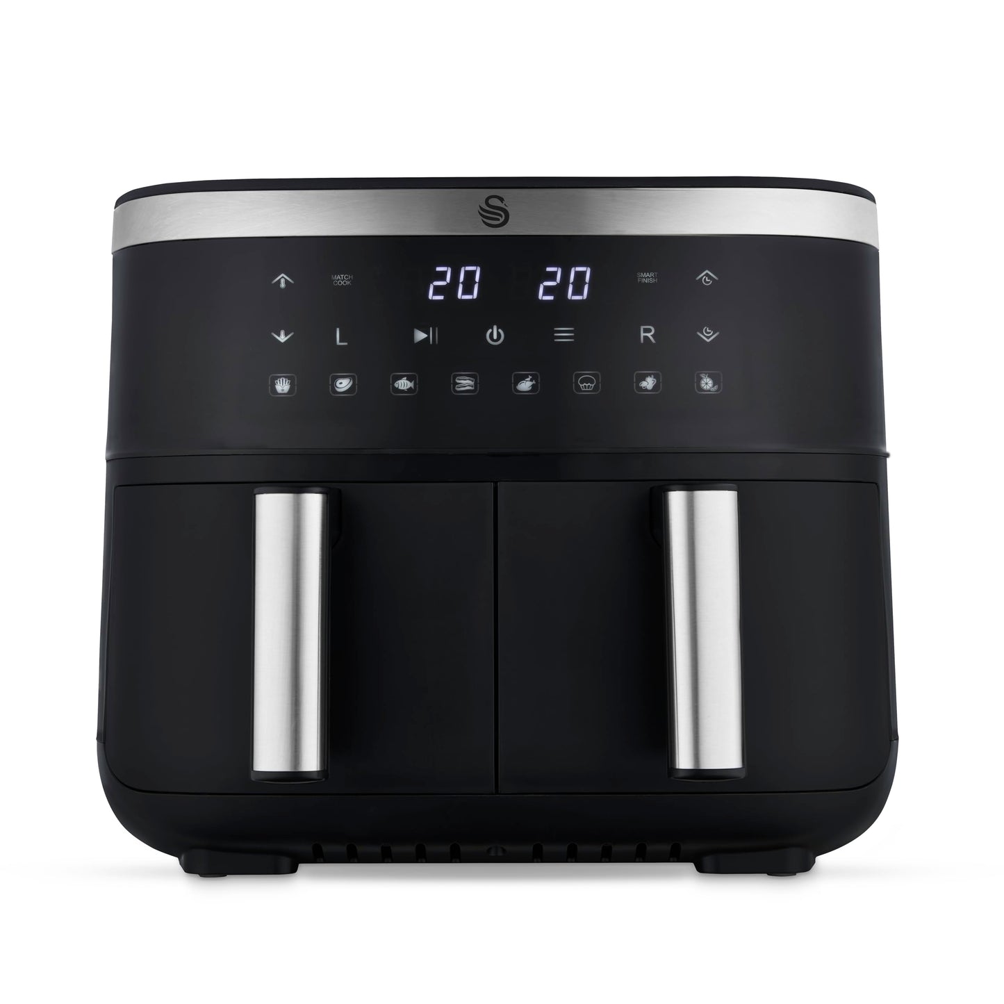 Swan SD10518BLK Dual Basket Digital Air Fryer with Swan Cyclone Technology, 8 Pre-Set Cooking Options, Adjustable Temperature, 7.6L, 2850W, Black