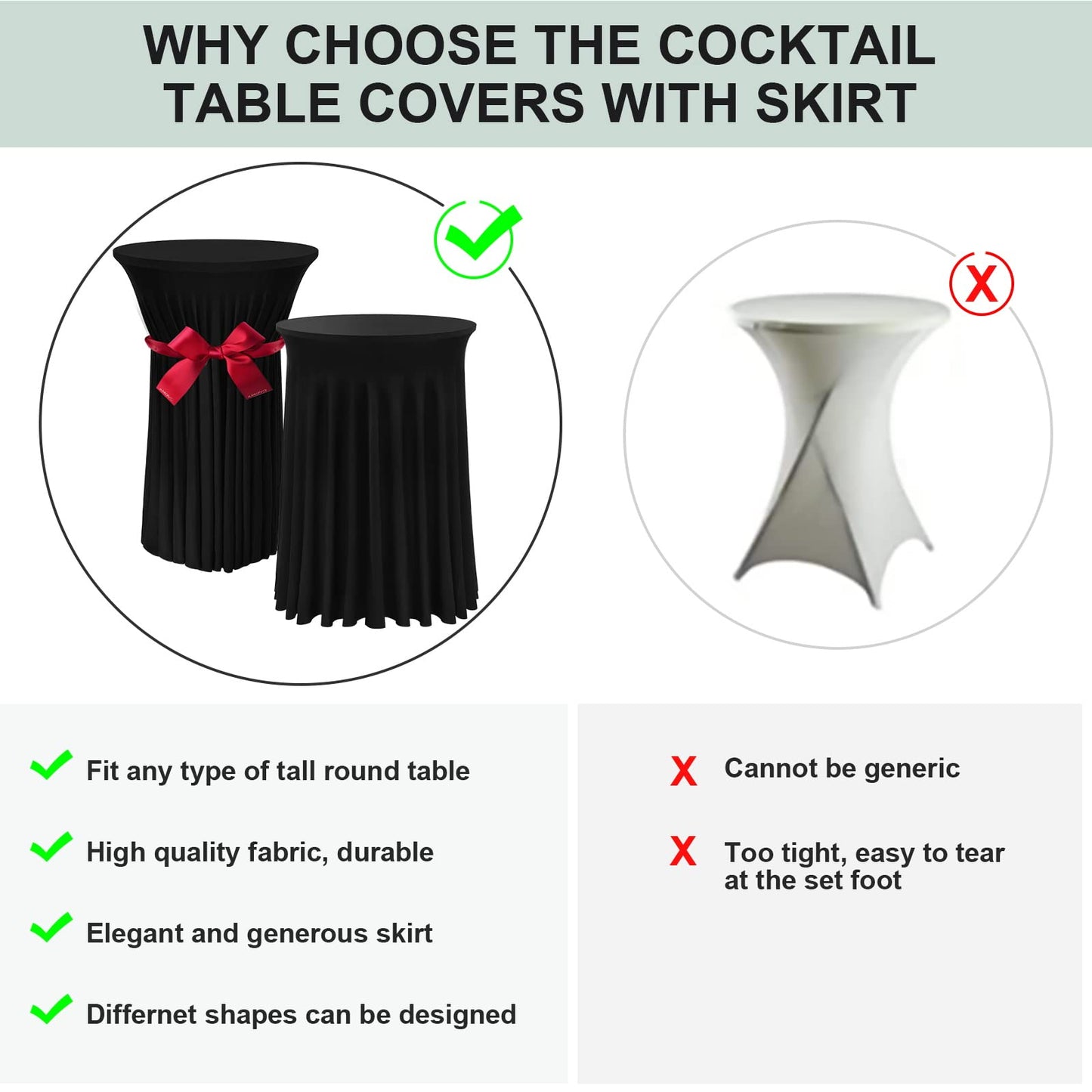 BDDC Cocktail Table Covers - 32"x 43" Cocktail Table Tablecloth with Natural Wavy Round Table Skirt Fitted High Top Table for Bar Wedding Party