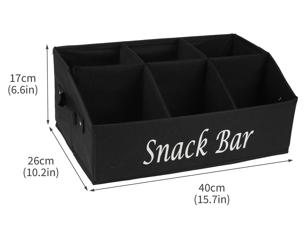 Xbopetda Snack Box Container, 6-Compartment Tray with Handles, Food Storage Organizer Bins, Trapezoid Snack Basket, Pantry Storage Station, Black