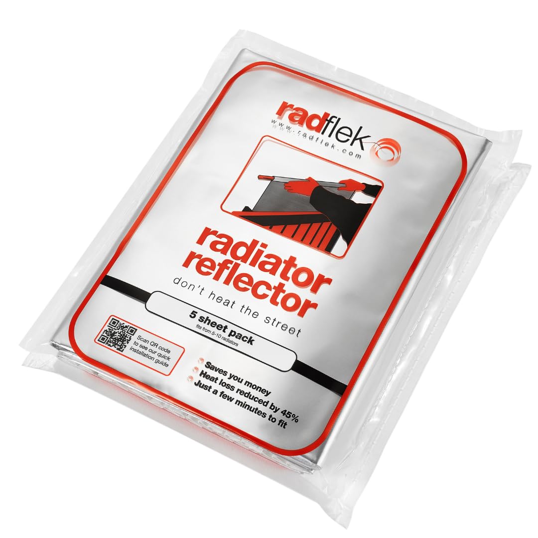 Radflek Radiator Reflector Panels- Heat Reflective Radiator Foil Sheet - Contains 5 Energy Saving Radflek Radiator Reflectors - Easy Install with
