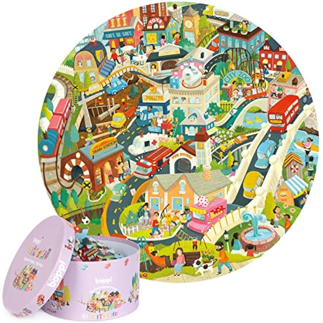 Boppi puzzles for 5+ year olds / 150 Piece Round Circle Jigsaw Puzzles for Kids Aged 5-8 Made with 100% Recycled Card – City Life