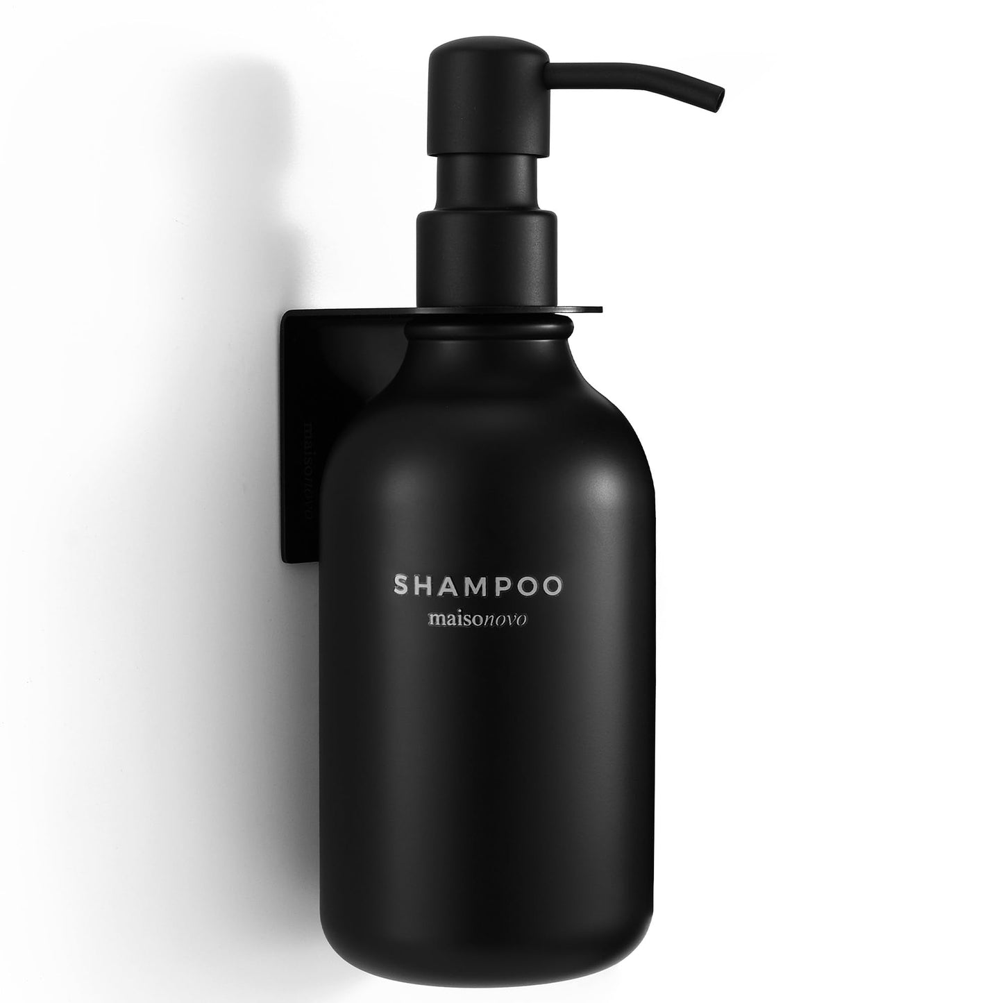 MaisoNovo Shampoo and Conditioner Dispenser - Set of 1 Shower Soap Bottle Wall Mounted - 500ml Black Plastic Bottles with Black Pump - No Drill Shower