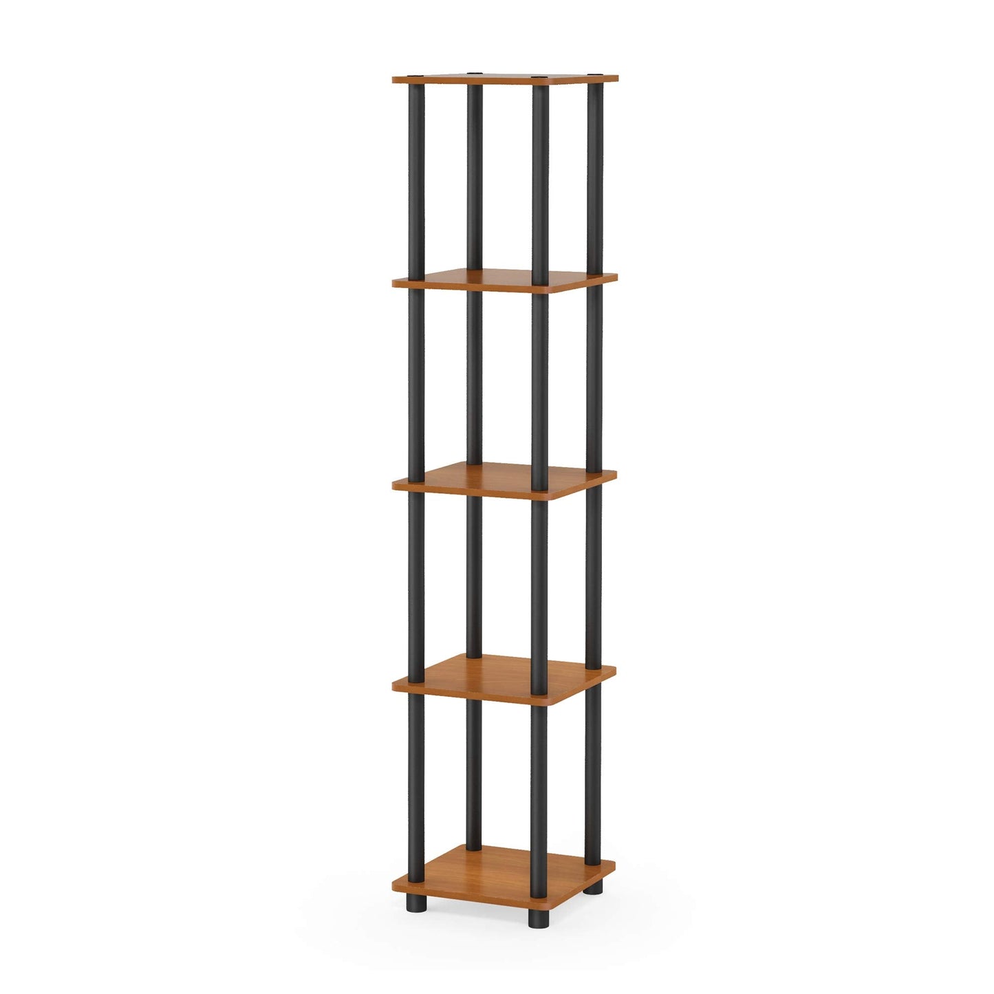 Furinno TURN-N-TUBE Storage Shelves, 5-Tier Square Book Shelf, Corner Shelf, Toolless Open Shelves, Round Tubes, for Organization and Storage