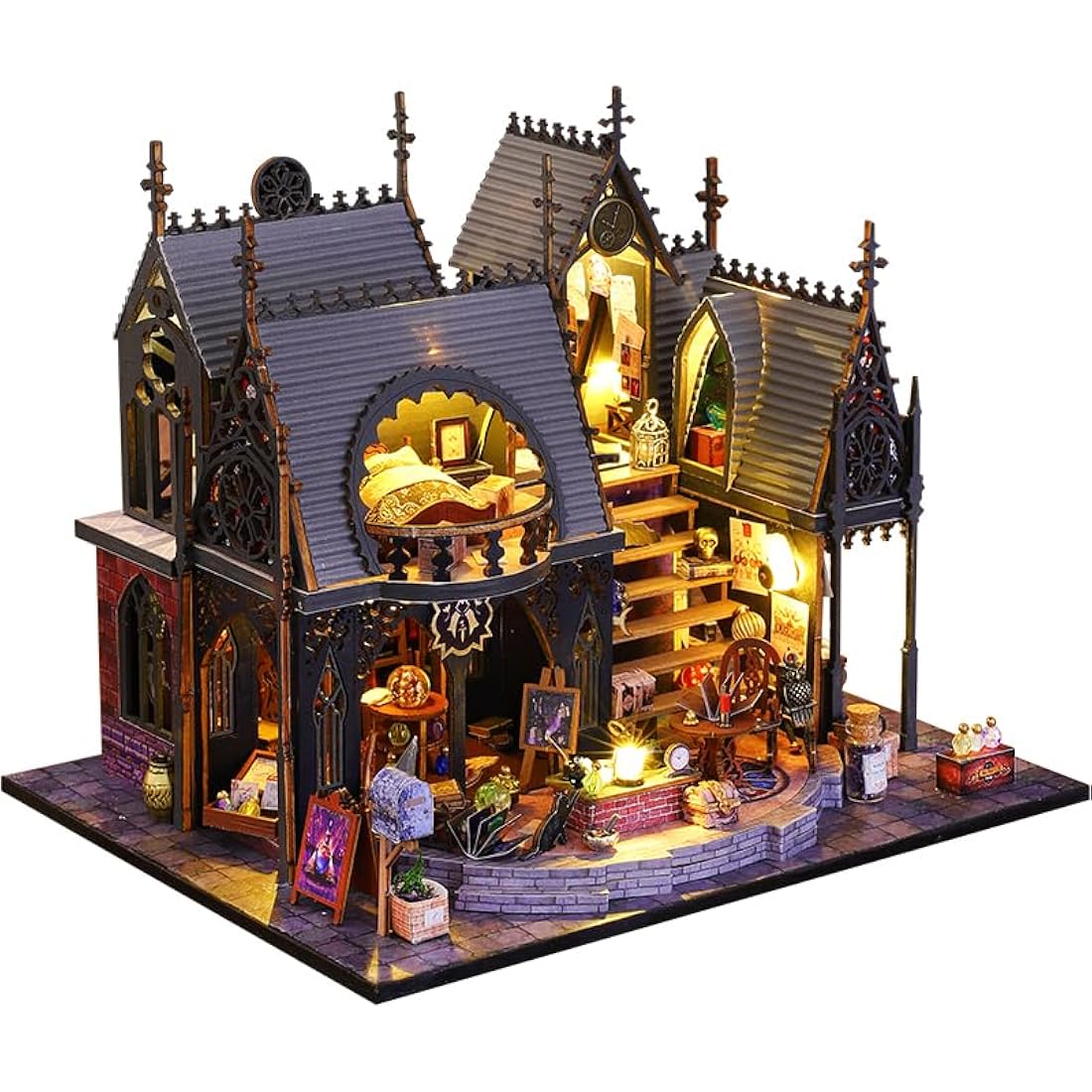 CRIOLPO DIY Doll Miniature House Kit, Book Nook Kit Doll house Miniature with Furniture DIY Wooden Crafts Mini Handmade Kit 3D Wooden Puzzle with Sensor Led Light (Luna's Magic House)