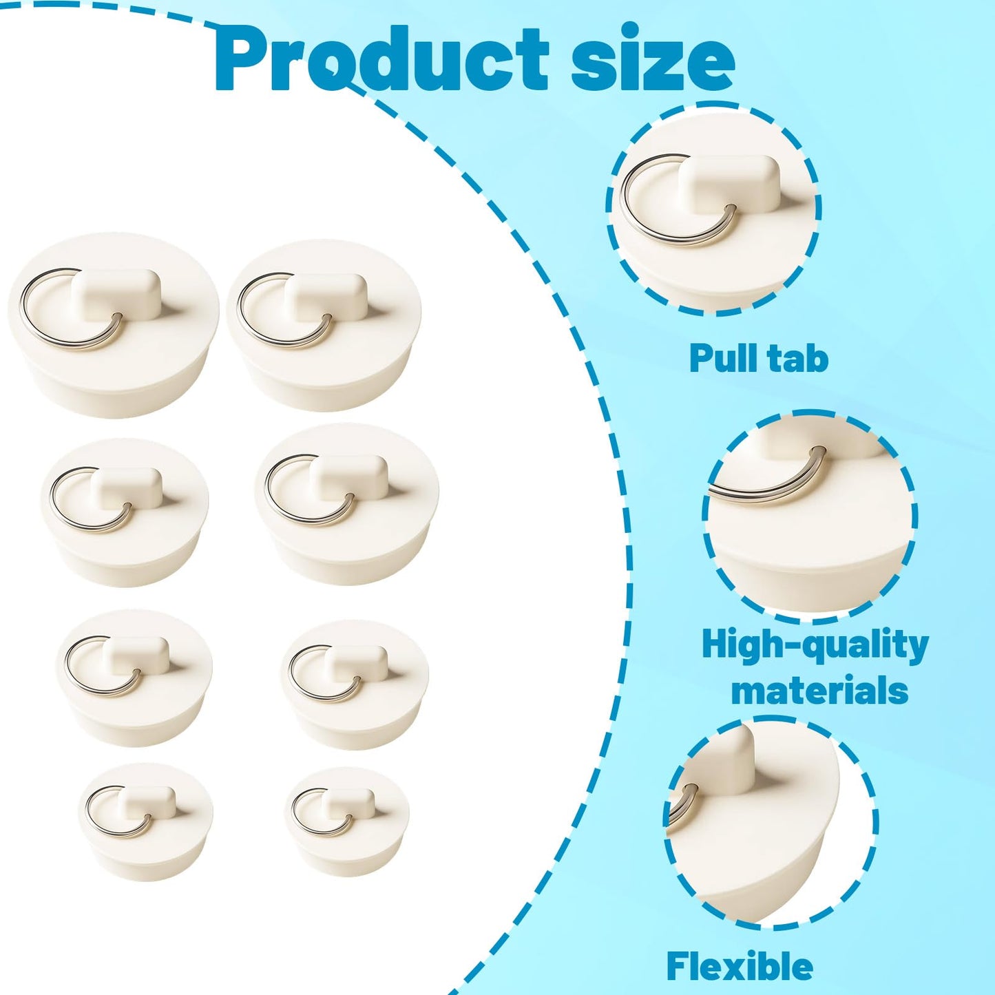 Sink Plugs, Bath Plug Replacement, Universal Bath Plug, Set of 8, Durable Rubber Design, Fits Most Sink and Bathtub Drains, Easy to Install and Remove