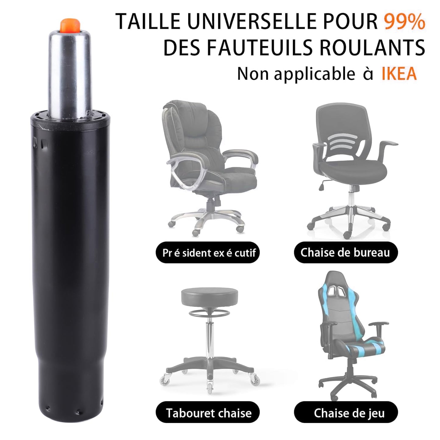 Glomora Gas Lift,Steel Replacement Gas Spring Rod Chair Part 360° Rotating Explosion Proof Chair Gas Lift Cylinder for Living Room Office (Black)