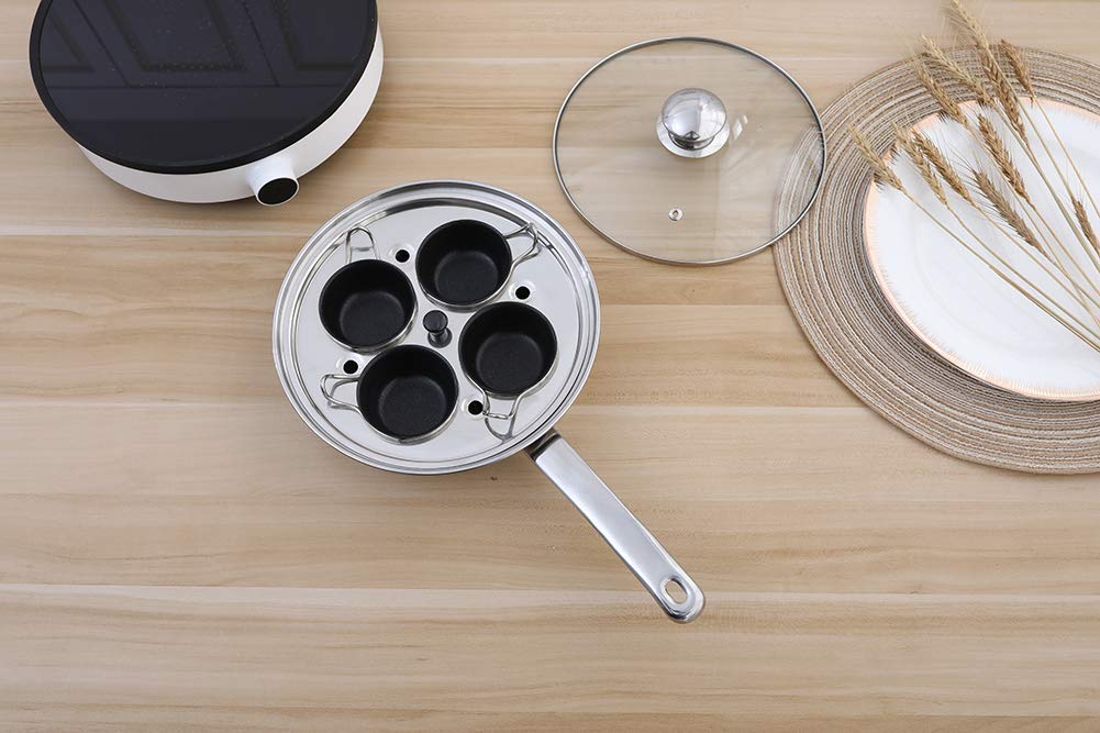 Egg Poacher Pan - Stainless Steel Poached Egg Cooker  Perfect Poached Egg Maker  Induction Cooktop Egg Poachers Cookware Set with 4 Nonstick Large