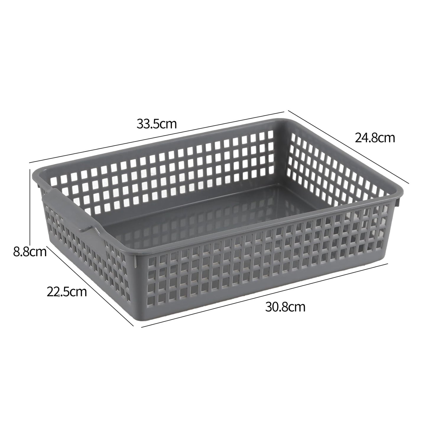 Farmoon 6 Packs Plastic Storage Basket Trays, A4 Paper Storage Basket, Grey