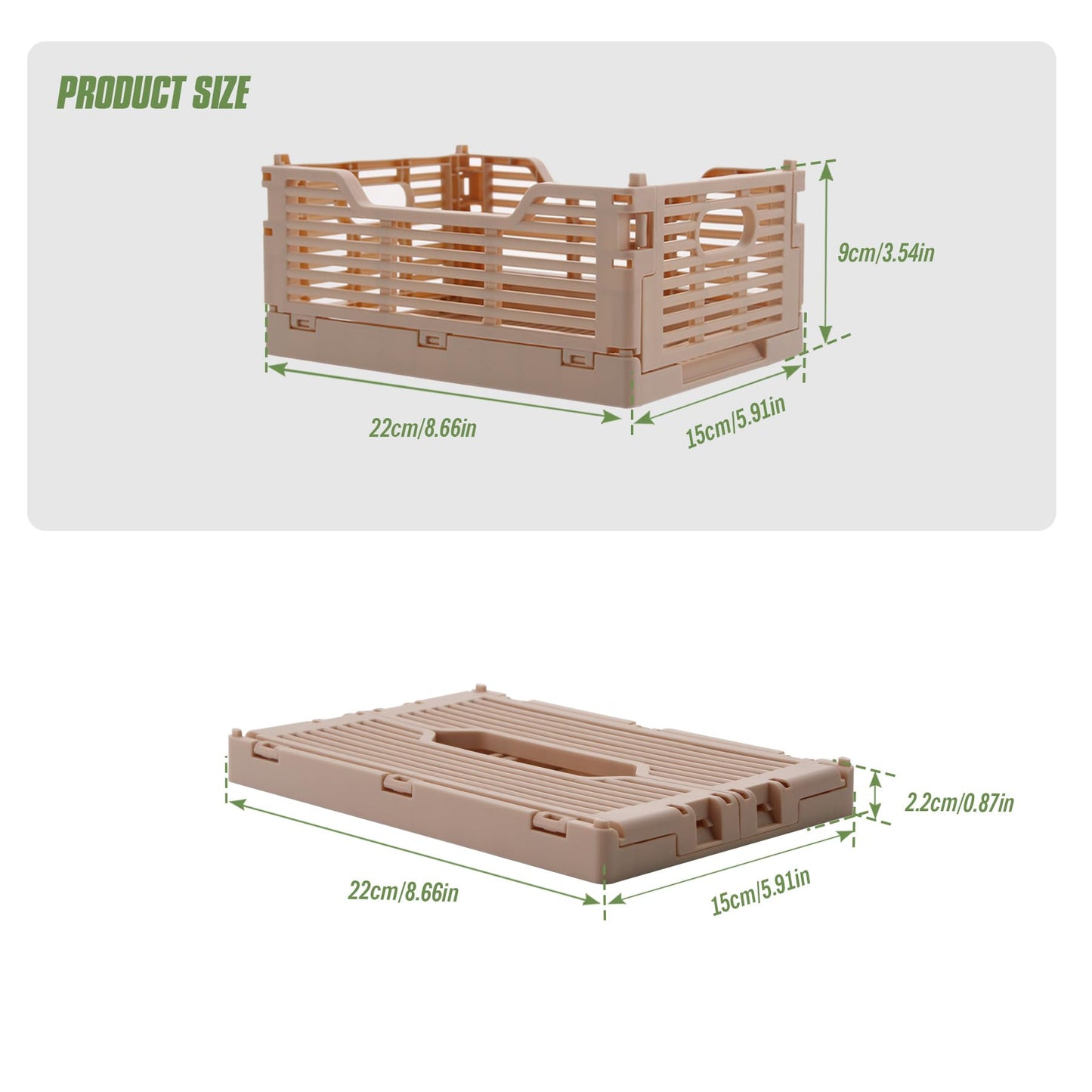 Vivikivi 2-Pack Collapsible Crates Storage Boxes, 22x15x9cm, Pink