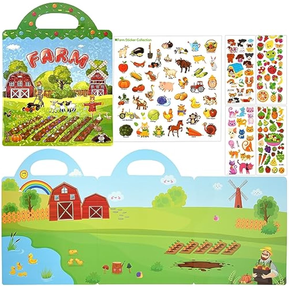ASTARON Reusable 3D Puffy Sticker Book for Kids 3-6, Cute Waterproof Farm Harvest Stickers 88 Pcs, Puffy Sticker Game Travel Stickers and Educational Sensory Learning Toy Busy Book