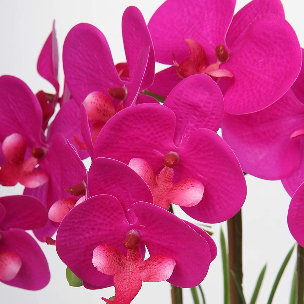 17" Artificial Orchid Phalaenopsis Flowers Decorative Orchid Bonsai Fake Flowers Real Touch Orchid Artificial Flowers with Silver Ceramic Pot for