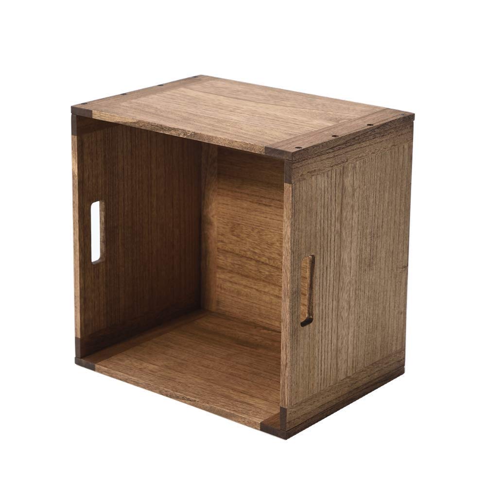 KIRIGEN Stackable Wooden Storage Cube Shelf with Handles, Brown