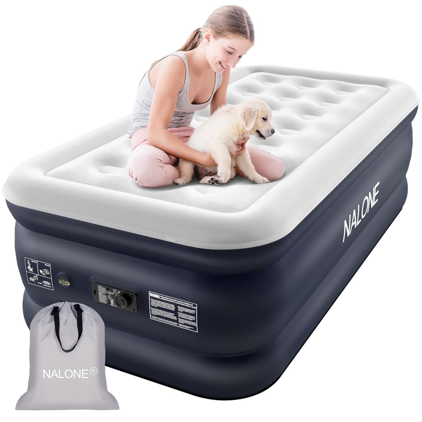 NALONE Air bed Single, Inflatable mattress with Built in Pump, 197x100x46cm Double Blow Up Mattress in 3 Mins Self-Inflation/Deflation, Portable air