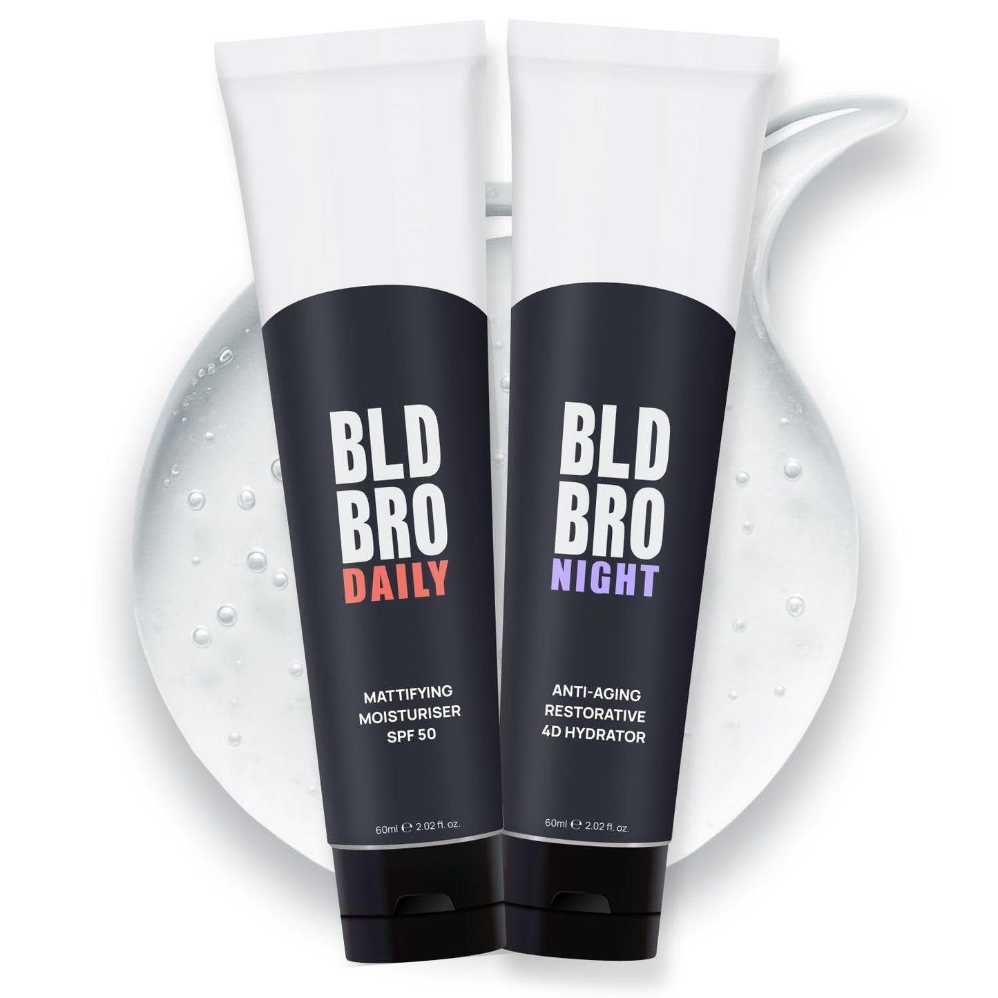 BLD BRO SPF 50 + Night Duo, 24-Hour Skincare Set for Bald Men ? Gel Moisturisers to Protect, Hydrate & Restore ? 2?60 ml