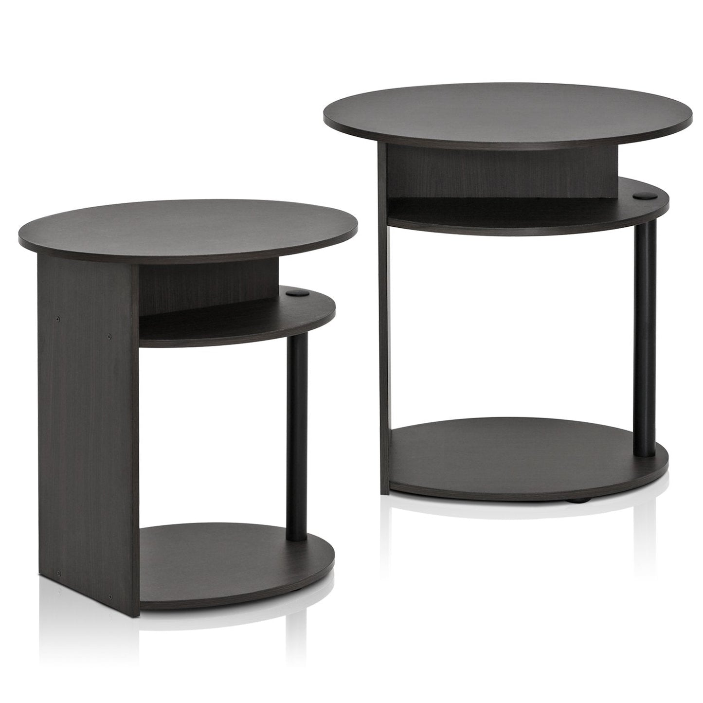 Furinno JAYA Side Table Set of 2, 3-Tier Round End Table with Oval Tabletop, Night Stand, Bedside Table with Open Shelf, for Living Room, Bedroom