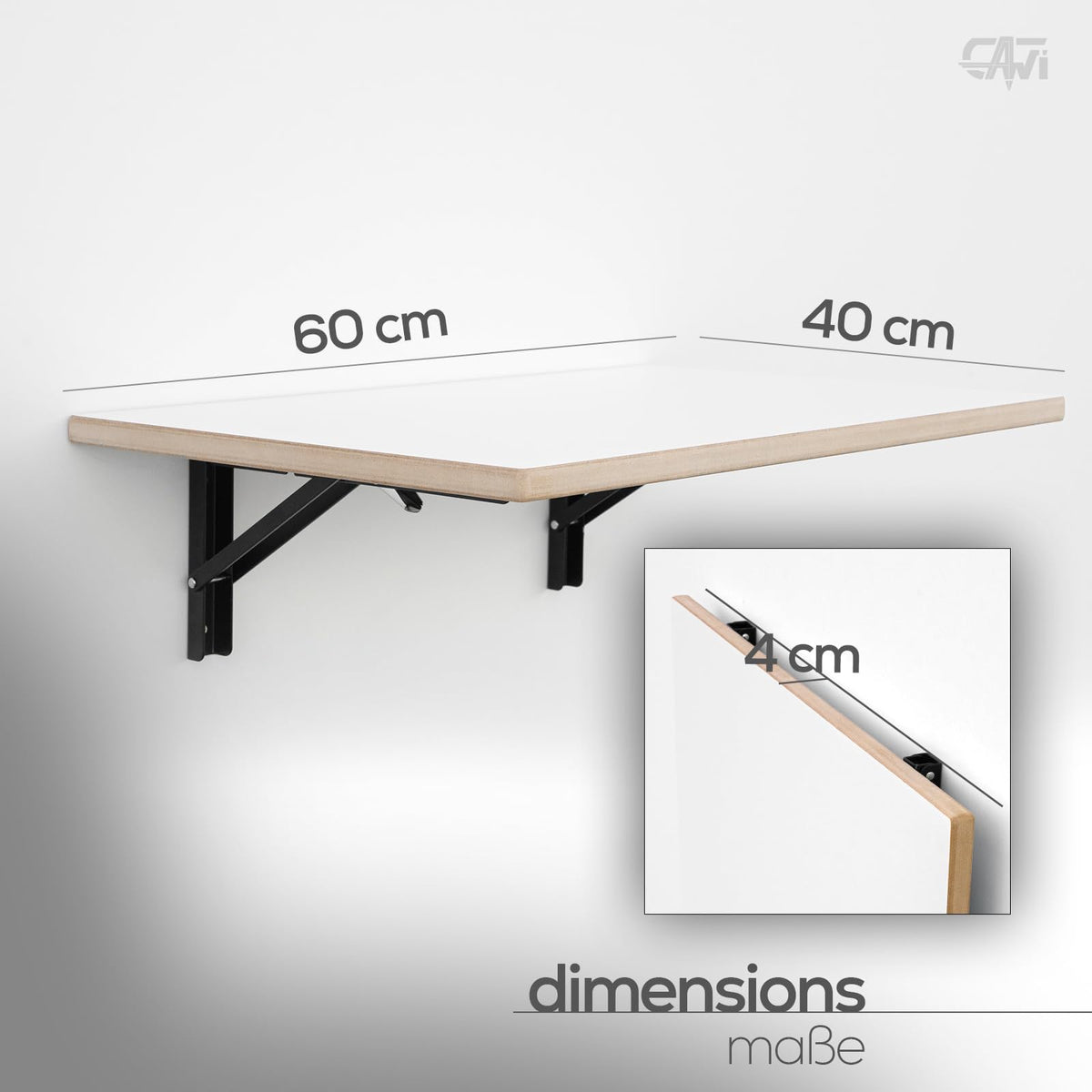 CAWI Sturdy Solid Wood Wall Folding Table: Space-Saving, Foldable Kitchen Table and Floating Desk, Laminated MDF Folding Table