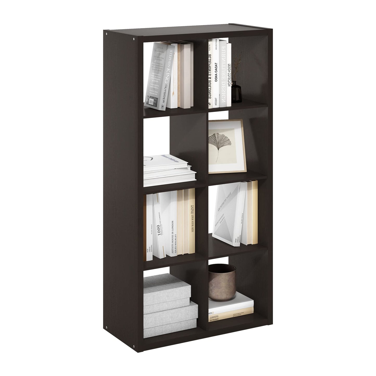 Furinno CUBICLE Book Shelf, 8-Cube Thick Frame Bookshelf, Horizontally & Vertically Reversible Bookcase with Open Back, 14.6 x 30 x 57.9